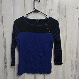 Lauren Ralph Lauren Blue And Black Long Sleeve Shirt Womens Size Medium